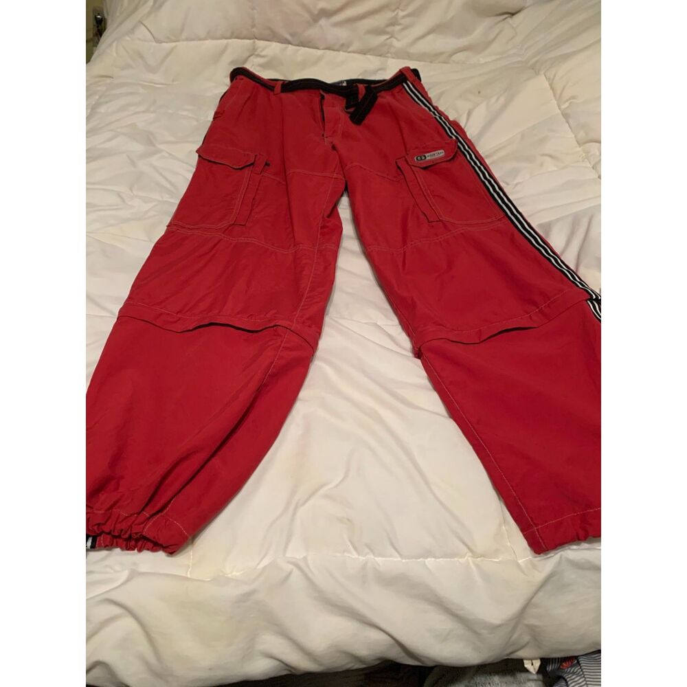Men’s Red Convertible Cargo Pants 34x30 Zip‑Off Shorts, Multi‑Pocket, Bonoma